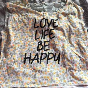 Love Life Be Happy Lace Back Shirt